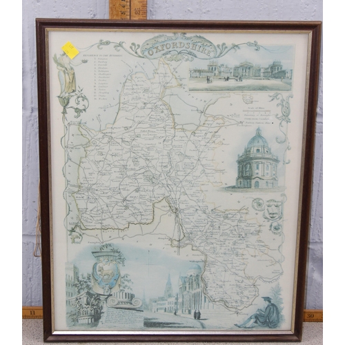 480 - 2 reproduction maps of Oxfordshire & Warwickshire and a vintage print of Oxford