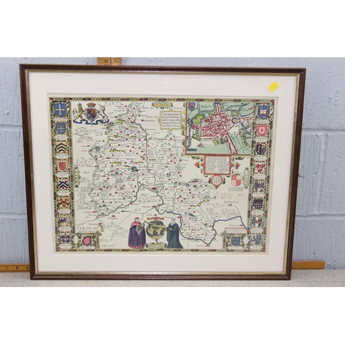 480 - 2 reproduction maps of Oxfordshire & Warwickshire and a vintage print of Oxford