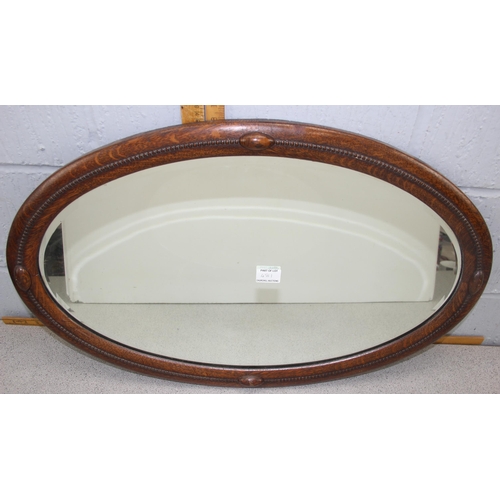 481 - Art Deco clip frame mirror & a vintage oak frame oval mirror