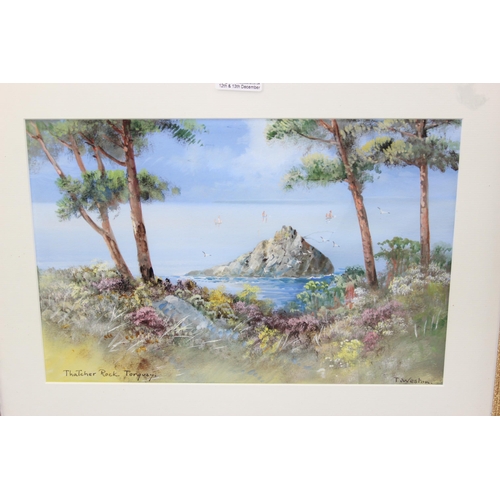 489 - 2 original watercolours, one of Thatcher Rock Torquay signed T. Weston & the second showing a Victor... 