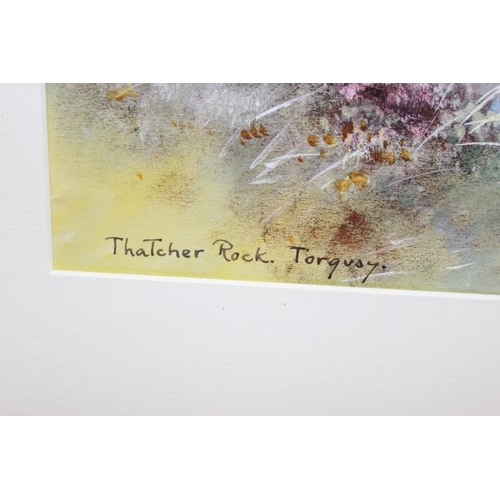 489 - 2 original watercolours, one of Thatcher Rock Torquay signed T. Weston & the second showing a Victor... 