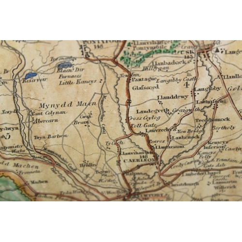 490 - Antique hand coloured map of Monmouthshire and 2 18th century marine copper plate etchings from Barn... 