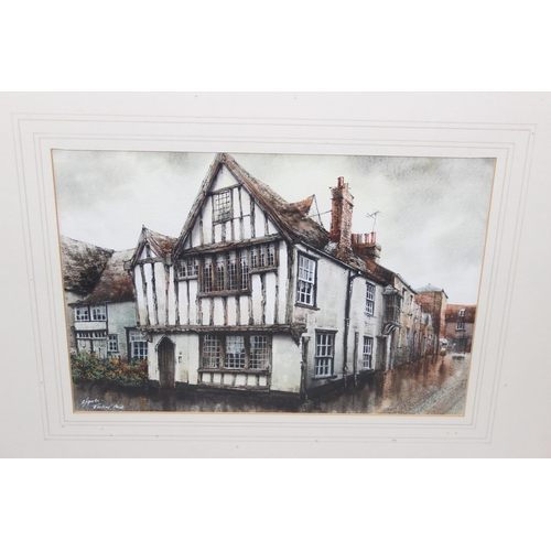 497 - Reg Siger original watercolour of a Tudor corner house, signed lower left