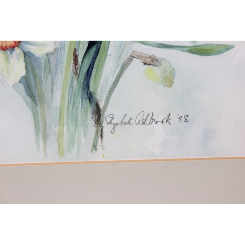 501 - 2 original floral still life paintings, one watercolour of daffodils & an oil of chrysanthemums, bot... 