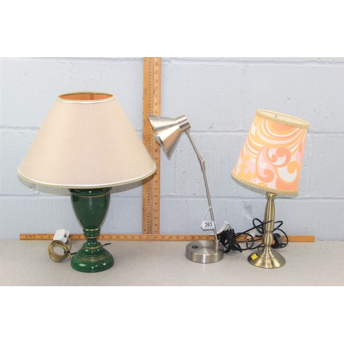 263 - 3 table lamps to include a brushed chrome Anglepoise type lamp