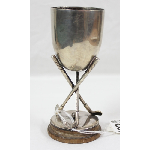 1013 - A small early 20th century French silver golf trophy named for John Davey, approx 11cm tall, approx ... 