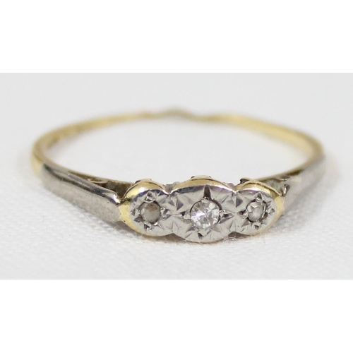 1102 - 2 18ct gold rings with illusion set diamonds, approx size N & approx 4.21g gross