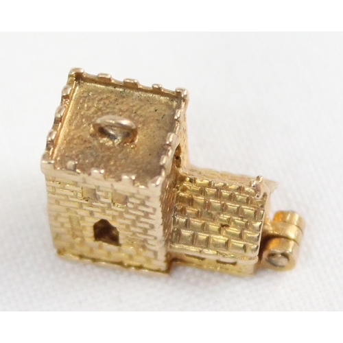 1137 - 9ct gold charm in the form of a church, opening to reveal a wedding scene, with Stanhope of the Lord... 