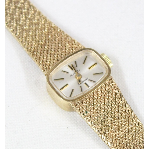 1324 - 9ct gold ladies Rotary watch with 9ct gold mesh strap, approx 28.32g gross, indistinctly marked but ... 