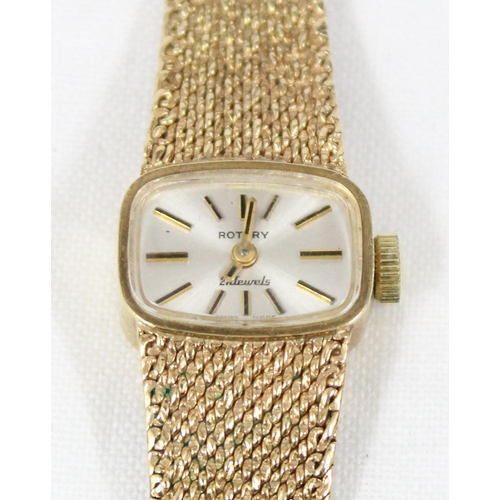 1324 - 9ct gold ladies Rotary watch with 9ct gold mesh strap, approx 28.32g gross, indistinctly marked but ... 