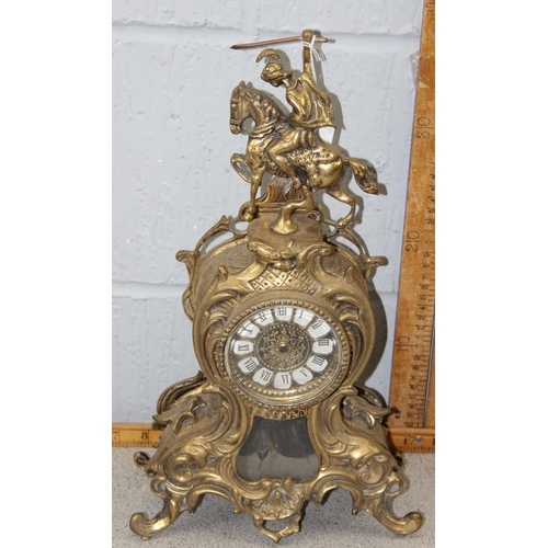 1330 - French cast brass mantle clock & a brass & alabaster mantle clock (2)