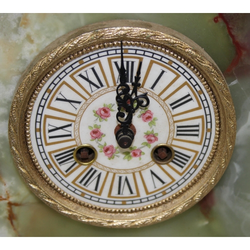 1330 - French cast brass mantle clock & a brass & alabaster mantle clock (2)