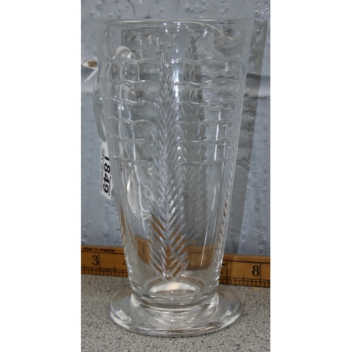 1849 - A vintage clear glass set of 6 glasses and jug, etched fern design