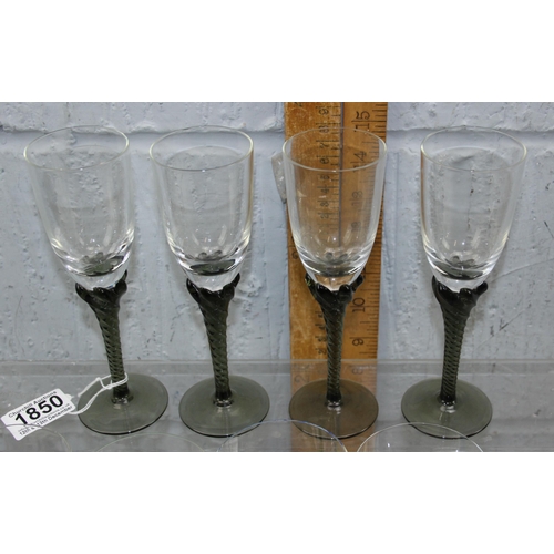 1850 - 3 sets of 4 vintage drinking glasses with coloured stems