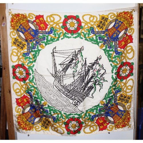 229O - In the vintage Hermes style, a silk scarf depicting the Mary Rose signed Bill Poole 83