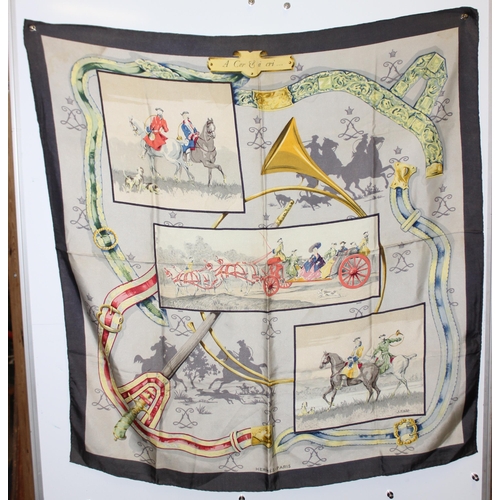 229B - Vintage Hermes 'A Cor & a Cri' silk scarf signed 'L Halle'