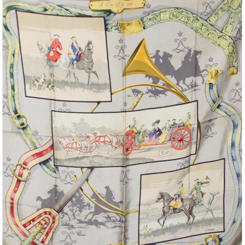 229B - Vintage Hermes 'A Cor & a Cri' silk scarf signed 'L Halle'