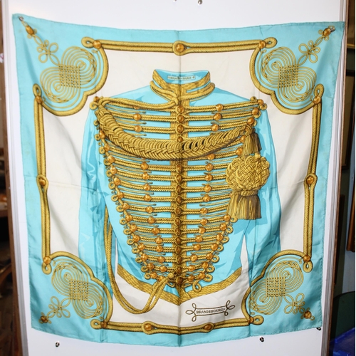 229C - Vintage Hermes 'Brandebourgs' silk scarf (turquoise)