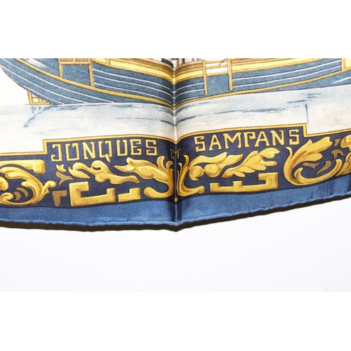 229F - Vintage Hermes 'Junques et Sampans' silk scarf signed 'F de La Perriere