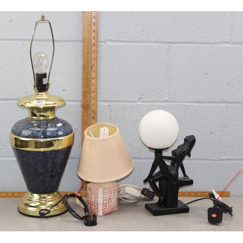 267 - 3 table lamps to include an Art Deco style nude lady