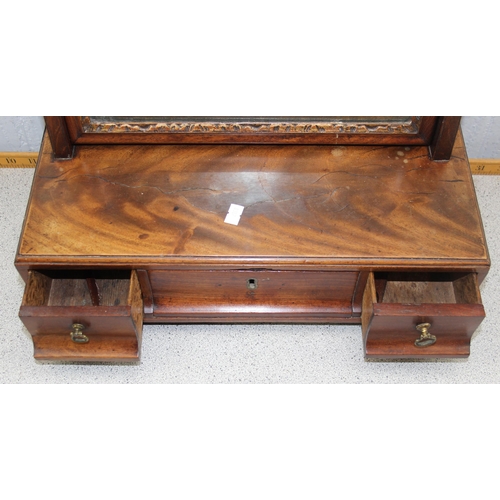 298 - Antique mahogany dressing table mirror with 2 drawer base and distressed mirror plate