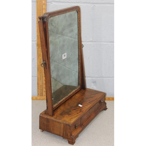 298 - Antique mahogany dressing table mirror with 2 drawer base and distressed mirror plate