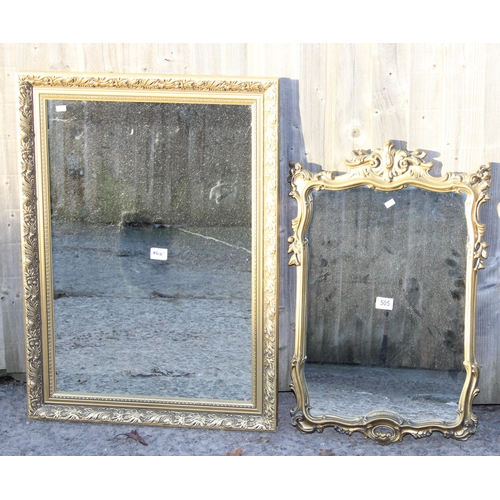 505 - 2 antique style gilt framed wall mirrors