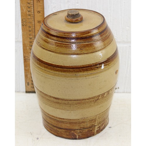 1885 - A 19th century glazed stoneware barrel with armorial crest