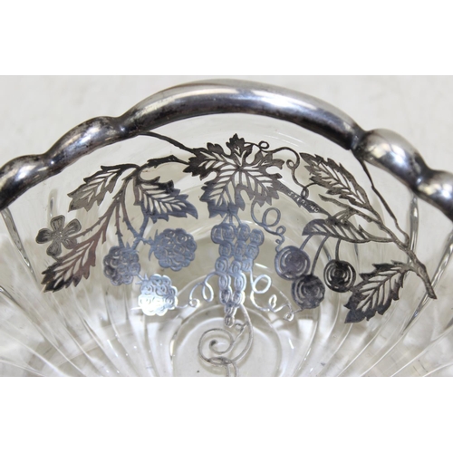 1085 - An early 20th century glass and silver overlay serving dish, marked Sterling, likely American