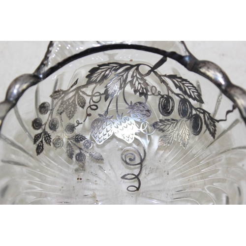 1085 - An early 20th century glass and silver overlay serving dish, marked Sterling, likely American