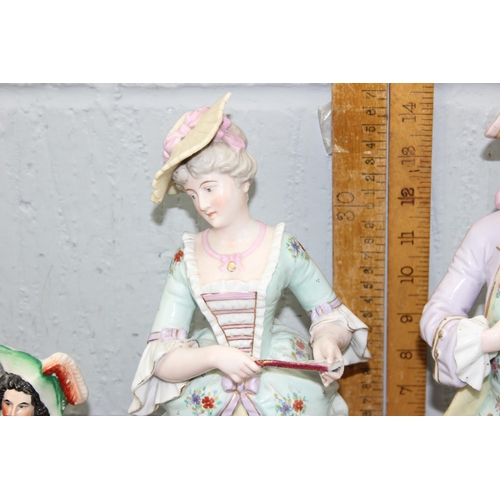 1817 - 4 antique figures, 2 antique porcelain examples, likely Continental and 2 Staffordshire