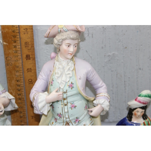 1817 - 4 antique figures, 2 antique porcelain examples, likely Continental and 2 Staffordshire