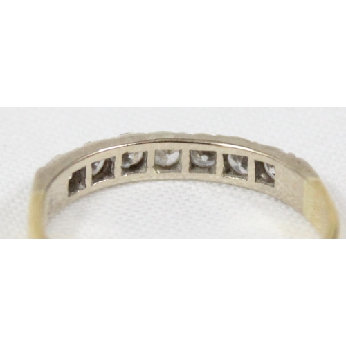 1163 - A vintage 18ct gold ring set with 7 diamonds in a half eternity setting, marked 18ct but XRF confirm... 