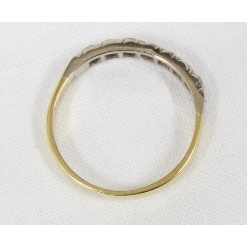 1163 - A vintage 18ct gold ring set with 7 diamonds in a half eternity setting, marked 18ct but XRF confirm... 