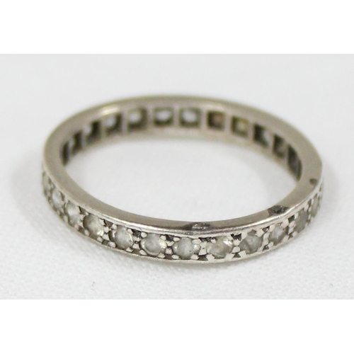 1166 - 2 silver rings, one an eternity ring set with white stones and another with orange stone and marcasi... 