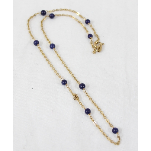 1191 - 9ct gold and lapis bead necklace, import marks for London 1981, approx 38cm long, approx 2.79g gross