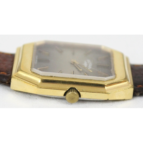 1339 - A retro mechanical Rotary watch with gold plated case, leather strap and original box