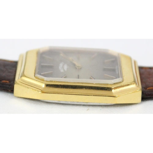 1339 - A retro mechanical Rotary watch with gold plated case, leather strap and original box