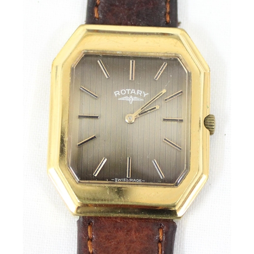 1339 - A retro mechanical Rotary watch with gold plated case, leather strap and original box