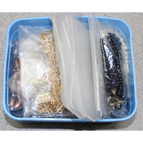 1188 - 3 tubs of assorted costume jewellery, and jewellery making odds, approx 2.5kg gross