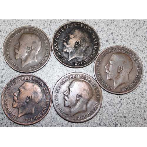 1259 - 5 Kings Norton and Heaton mint copper penny coins, 1918KN, 1919KN x 2, 1918H & 1919H