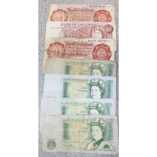 1271 - Qty of vintage British and Channel Islands £1 notes and 10s notes, £20.50 face value