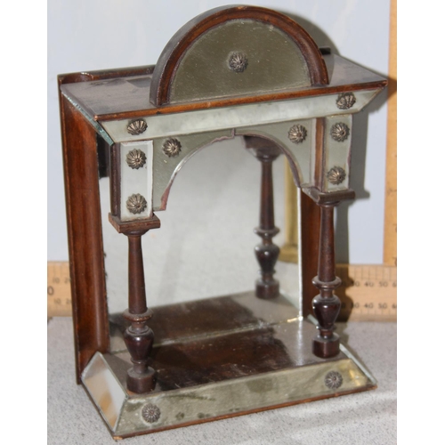 1360 - A vintage Angelus brass cased carriage clock and and unusual mirrored glass and wooden stand