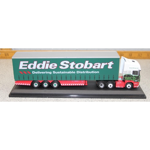 1578 - 2 boxed Eddie Stobart lorries and a Mountford Waterline Ships model of a Frigate in box (3)