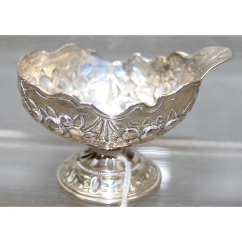 1699J - A small antique Pirkenhammer cabinet cup decorated with birds and insects, a Continental silver salt... 