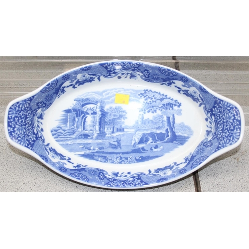 1699M - Spode blue & white Italian pattern small meat plate, 2 handed serving dish and a cake serving plate ... 