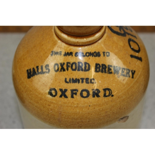 1873 - 3 vintage stoneware advertising flagons, all Oxford related, Halls Oxford Brewery, Swan Brewery & G.... 