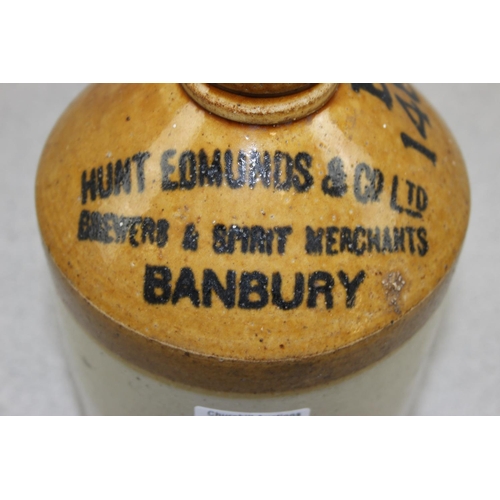 1874 - 3 vintage stoneware advertising flagons, all Banbury related, Hunt, Edmunds & Co, S.H. Jones, Watson... 