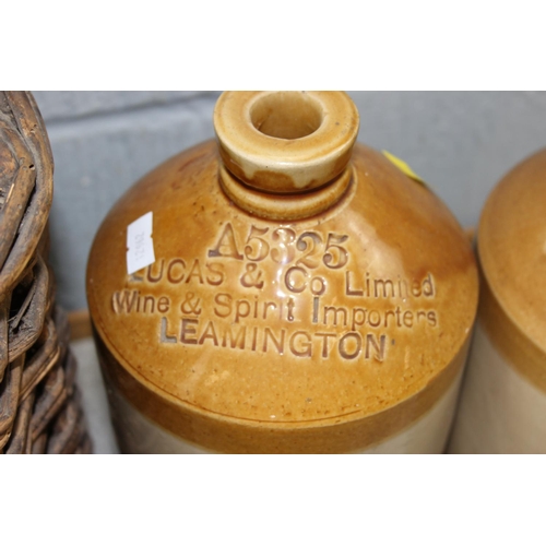 1875 - 7 assorted vintage stoneware advertising flagons, Witney, Brackley, Weston Super Mare, 2 Leamington ... 