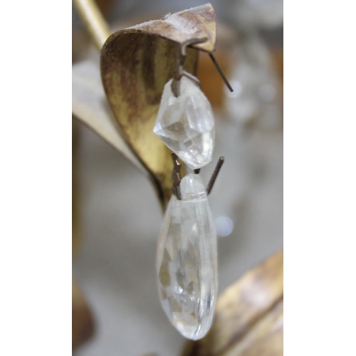 271 - A pair of vintage gilt metal and crystal chandeliers formed as flowers and foliage